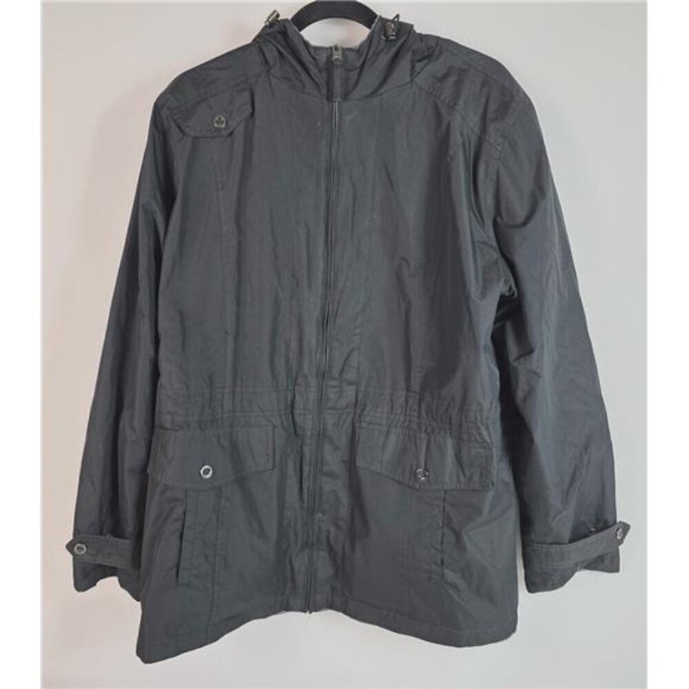 St. Johns Bay Hooded Jacket Men's XL Black Gray Reversible Full Zip Pockets